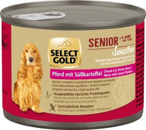 Produktbild von SELECT GOLD Nassfutter Hund Sensitive Senior Pferd mit Süßkartoffel Monoprotein Hoher Fleischanteil 6x200 g