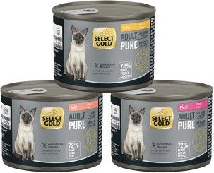 Produktbild von SELECT GOLD Nassfutter Katze Adult Pure Mixpaket mit Huhn Kalb und Pferd 6 x 200g hypoallergen