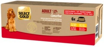 Produktbild von SELECT GOLD Sensitive Adult Hundefutter Huhn und Rind ohne Zusatzstoffe 6x125g - 6 x 125 g