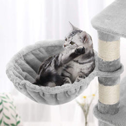 Selius Kratzbaum für Katzen mit Katzenklo, Höhle und Korb, Sisal-umwickelt, 164 cm hoch, Hellgrau (Modell PCT99W) – Bild 1 von 1