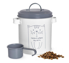 Sendez Vorratsdose aus Metall für Katzenfutter mit Deckel und Löffel in Weiß - 2 l – Bild 1 von 13