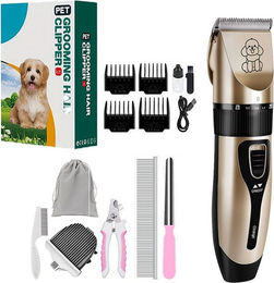 Senmudi Elektrische Hundeschermaschine und Tierhaarschneidemaschine für Hunde und Katzen, leise und schnurlose Profi Schermaschine für Langhaar mit Keramikschneidern, Gold – Bild 1 von 5