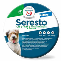 Produktbild von Seresto Halsband für Hunde bis 8kg 1,25g + 0,56g 1 Stück