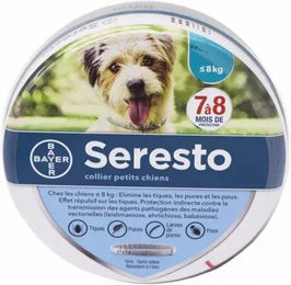 Produktbild von Seresto Halsband für Hunde kleiner Rassen unter 8 kg aus Kunststoff in Schwarz oder Weiß