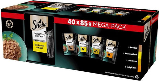 Sheba Delicacy Geflügel Variation Katzenvollfutter für adulte Katzen mit Huhn, Ente und Geflügel in Gelee, 40x85g - 40 x 85 g – Bild 1 von 5