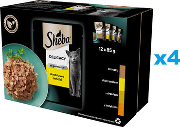 Produktbild von Sheba Delicacy Nassvollnahrung für adulte Katzen mit Ente, Huhn, Geflügel und Pute in Gelee 48x85 g - 48 x 85 g