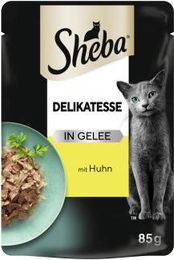 Sheba Delikatesse Stückchen in Gelee Huhn für erwachsene Katzen 28 x 85 g - 24 x 85 g – Bild 1 von 3