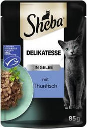 Sheba Delikatesse Stückchen in Gelee mit Thunfisch MSC Katzenfutter Adult 28 x 85 g Beutel - 24 x 85 g – Bild 1 von 4