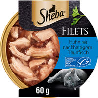Produktbild von Sheba Filets Katzen-Snack Huhn mit MSC Thunfisch für erwachsene Katzen 60 g - 16 x 60 g