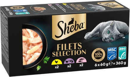 Produktbild von Sheba Filets Mixpaket II Katzen Nassfutter Stückchen in Sauce 6 x 60 g mit Huhn, Lachs, Thunfisch und Garnele ohne Farb- und Aromastoffe
