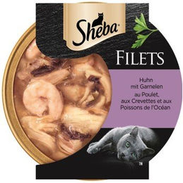 Produktbild von Sheba Filets Nassfutter für erwachsene Katzen Huhn und Garnele ohne Konservierungsstoffe 16x60 g - 16 x 60 g