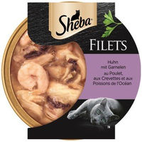 Produktbild von Sheba Filets Nassfutter für erwachsene Katzen Huhn und Garnele ohne Konservierungsstoffe 16x60 g - 16 x 60 g
