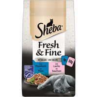 Produktbild von Sheba Fresh & Fine Katzen Nassfutter für Adult Katzen mit Thunfisch, Lachs MSC und Huhn in Gelee 6 x 50 g - 6 x 50 g