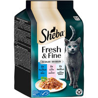 Produktbild von Sheba Fresh & Fine Katzen Nassfutter Stückchen in Gelee mit Thunfisch, Lachs und Weißfisch 36x50 g
