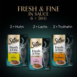 Sheba Fresh & Fine Katzen Nassfutter Stückchen in Sauce Huhn Lachs & Truthahn 36x50 g – Bild 1 von 8