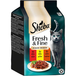 Sheba Fresh & Fine Katzen Nassfutter Stückchen in Sauce Rind Huhn & Lamm 36x50 g – Bild 1 von 8