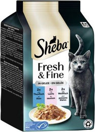 Sheba Fresh & Fine Nassfutter für Katzen Adult Multipack mit Thunfisch Lachs und Weissfisch in Gelee 36x50 g - 36 x 50 g – Bild 1 von 3