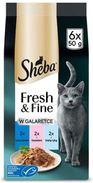 Produktbild von Sheba Fresh & Fine Nassfutter für Katzen mit Thunfisch, Lachs und Weißfisch in Gelee 6 x 50 g