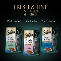 Sheba Fresh & Fine Nassfutter Katze Adult Stückchen in Sauce Lachs Thunfisch und Forelle 36x50 g - 36 x 50 g – Bild 1 von 3