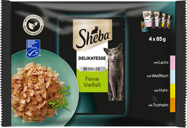 Sheba Katzen Nassfutter Feine Vielfalt MSC Stückchen in Gelee 4x85g 340g – Bild 1 von 1