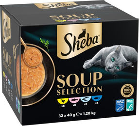 Produktbild von Sheba Katzen-Suppen-Selektion Mix Huhn, Thunfisch, Seefisch und Lachs 32 x 40 g