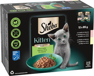 Sheba Kitten Nassfutter Mix mit Lachs, Huhn und Fisch in Sauce, getreidefrei, 12 x 85 g – Bild 1 von 3