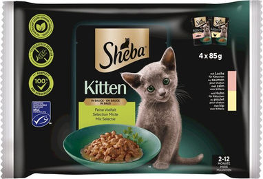 Produktbild von Sheba Kitten Nassfutter Stückchen in Sauce Feine Vielfalt Getreidefrei 4x85g