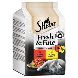Produktbild von Sheba Multipack Fresh & Fine Katzen Nassfutter Stückchen in Sauce Rind und Huhn 6 x 50 g - 6 x 50 g
