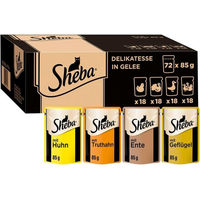 Produktbild von Sheba Nassfutter für erwachsene Katzen Geflügel Auswahl Stückchen in Gelee ohne Farb- und Aromastoffe sowie Konservierungsstoffe 72 x 85g