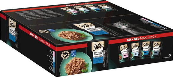 Sheba Nassfutter Stückchen in Gelee Fisch für erwachsene Katzen 60 x 85 g Multipack ohne Farb- und Aromastoffe sowie Konservierungsstoffe - 60 x 85 g – Bild 1 von 3