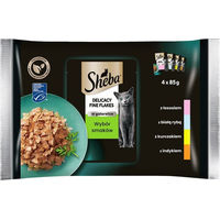 Produktbild von Sheba Nasskatzenfutter Fine Flakes Stückchen in Gelee mit Lachs, Fisch, Truthahn und Huhn 4x85g - 4 x 85 g