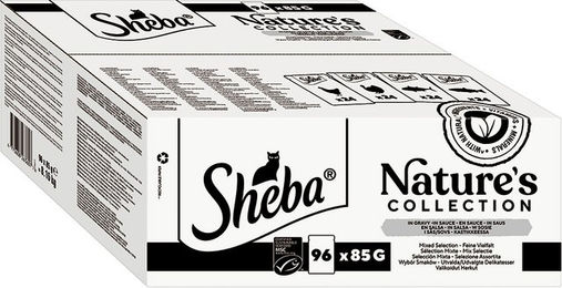 Produktbild von Sheba Nature's Collection Katzen Nassfutter Adult Stückchen in Sauce Huhn Truthahn Thunfisch Lachs Kabeljau Getreidefrei 96 x 85 g - 96 x 85 g