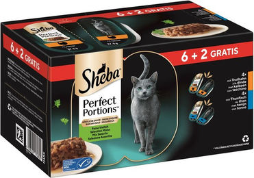 Produktbild von Sheba Perfect Portions Truthahn und Thunfisch in Sauce Katzen Nassfutter Adult 16x37,5g - 16 x 37,5 g