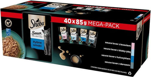 Sheba Sauce Collection Katzen Nassfutter Stückchen in Sauce Fischsorten Lachs Thunfisch Kabeljau für erwachsene Katzen 40 x 85 g - 40 x 85 g – Bild 1 von 4