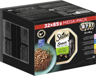 Sheba Sauce Collection Nassfutter für adulte Katzen Multipack mit Lachs, Thunfisch, Huhn und Ente in Sauce MSC-zertifiziert 32x85g - 32 x 85 g – Bild 1 von 12