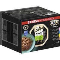 Produktbild von Sheba Sauce Collection Nassfutter für adulte Katzen Multipack mit Lachs, Thunfisch, Huhn und Ente in Sauce MSC-zertifiziert 32x85g - 32 x 85 g