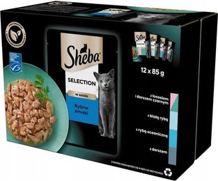 Produktbild von Sheba Selection Katzen Nassfutter Fischstücke in Sauce mit Lachs und Kabeljau 48x85g - 48 x 85 g