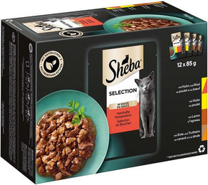 Produktbild von Sheba Selection Katzen Nassfutter Herzhafte Komposition Stückchen in Sauce Multipack 96x85g