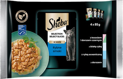 Sheba Selection Nassfutter für adulte Katzen Stückchen in Sauce Fischmix mit Lachs, Kabeljau und Thunfisch 20 x 85g - 4 x 85 g – Bild 1 von 6