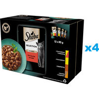 Produktbild von Sheba Selection Nassfutter für adulte Katzen Stückchen in Sauce Mix Huhn Rind Lamm Ente Truthahn 48x85g - 48 x 85 g