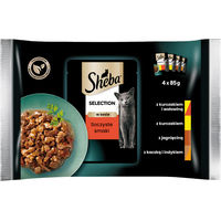 Produktbild von Sheba Selection Nasskatzenfutter Stückchen in Sauce Huhn Rind Lamm Pute für adulte Katzen 4x85g - 4 x 85 g