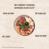 Produktbild von Shelma Katzen-Nassfutter Multipack Stückchen in Sauce Rind Lachs Huhn und Kabeljau Getreidefrei 12 x 85 g