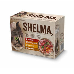 Shelma Katzen-Nassfutter Multipack Stückchen in Sauce Rind Truthahn Huhn Ente Getreidefrei 12 x 85 g – Bild 1 von 9