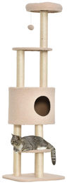 Sherpa Katzenkratzbaum Beige mit Katzenhaus Plattformen Sisalstämmen und Hängeball 148 cm hoch – Bild 1 von 2