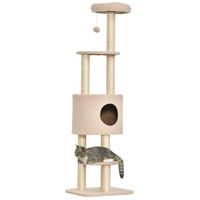 Produktbild von Sherpa Katzenkratzbaum Beige mit Katzenhaus Plattformen Sisalstämmen und Hängeball 148 cm hoch