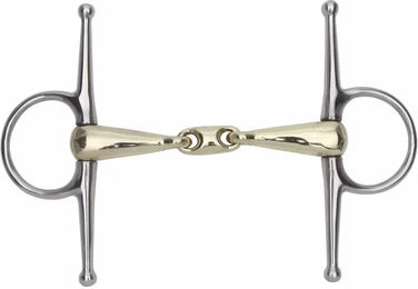 Shires Equestrian Schenkeltrense mit Messing-Vollcheek-Gebiss und Lozenge 5 Zoll Gold – Bild 1 von 1