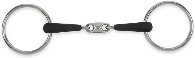 Shires Equikind Plus Gebiss für Pferde mit Peanut Link und Loose Ring aus Edelstahl in Silber Schwarz 5 1/2 inch – Bild 1 von 1