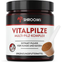 Produktbild von SHROOMY Vitalpilze Pulver zur Unterstützung von Verdauung sowie Haut und Fell für Hunde und Katzen