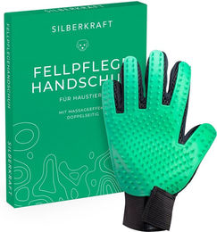 Silberkraft Fellpflegehandschuh aus Silikon für Hunde, Katzen und Pferde im 2er Set, grüne Massagebürste zur Fellpflege und Haarentfernung für alle Felltypen - 1 Stk. – Bild 1 von 9