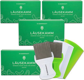 SILBERKRAFT Läusekamm Set aus Edelstahl gegen Flöhe, Läuse, Milben und Zecken – Bild 1 von 4